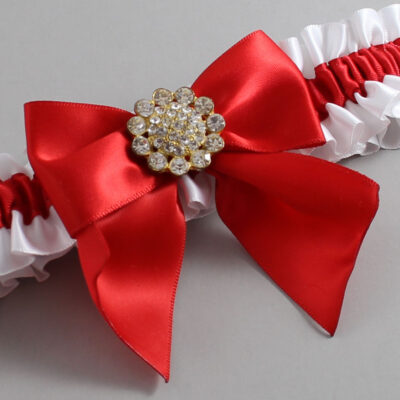 White and Red Satin Wedding Garter / White and Red Wedding Garters / Wedding Garter / Custom Wedding Garter / Bridal Garter / Prom Garter / Linda Joyce Couture / Personalized Garter / Personalized Wedding Garter / Personalized Prom Garter