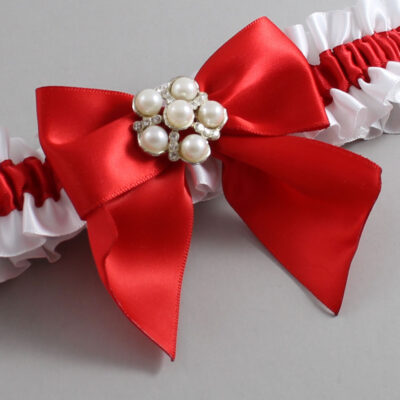White and Red Satin Wedding Garter / White and Red Wedding Garters / Wedding Garter / Custom Wedding Garter / Bridal Garter / Prom Garter / Linda Joyce Couture / Personalized Garter / Personalized Wedding Garter / Personalized Prom Garter