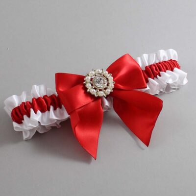 White and Red Satin Wedding Garter / White and Red Wedding Garters / Wedding Garter / Custom Wedding Garter / Bridal Garter / Prom Garter / Linda Joyce Couture / Personalized Garter / Personalized Wedding Garter / Personalized Prom Garter