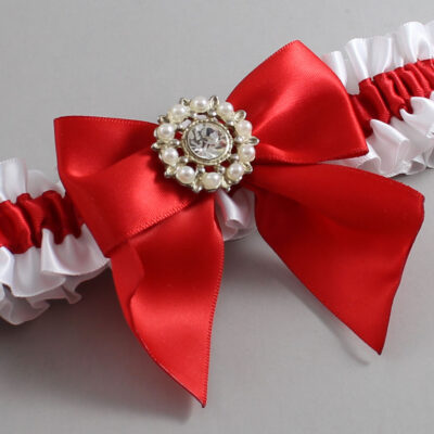 White and Red Satin Wedding Garter / White and Red Wedding Garters / Wedding Garter / Custom Wedding Garter / Bridal Garter / Prom Garter / Linda Joyce Couture / Personalized Garter / Personalized Wedding Garter / Personalized Prom Garter