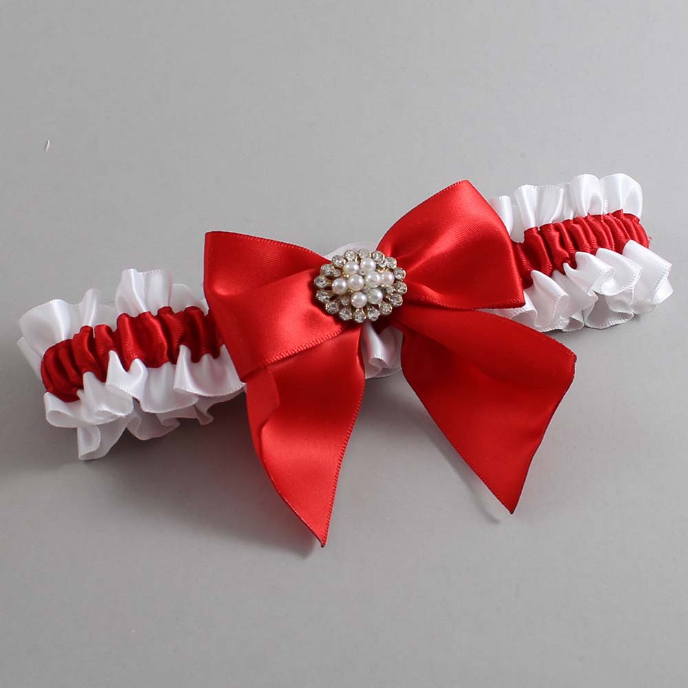 White and Red Satin Wedding Garter / White and Red Wedding Garters / Wedding Garter / Custom Wedding Garter / Bridal Garter / Prom Garter / Linda Joyce Couture / Personalized Garter / Personalized Wedding Garter / Personalized Prom Garter