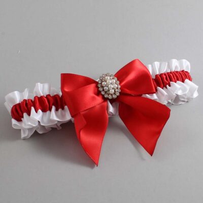 White and Red Satin Wedding Garter / White and Red Wedding Garters / Wedding Garter / Custom Wedding Garter / Bridal Garter / Prom Garter / Linda Joyce Couture / Personalized Garter / Personalized Wedding Garter / Personalized Prom Garter