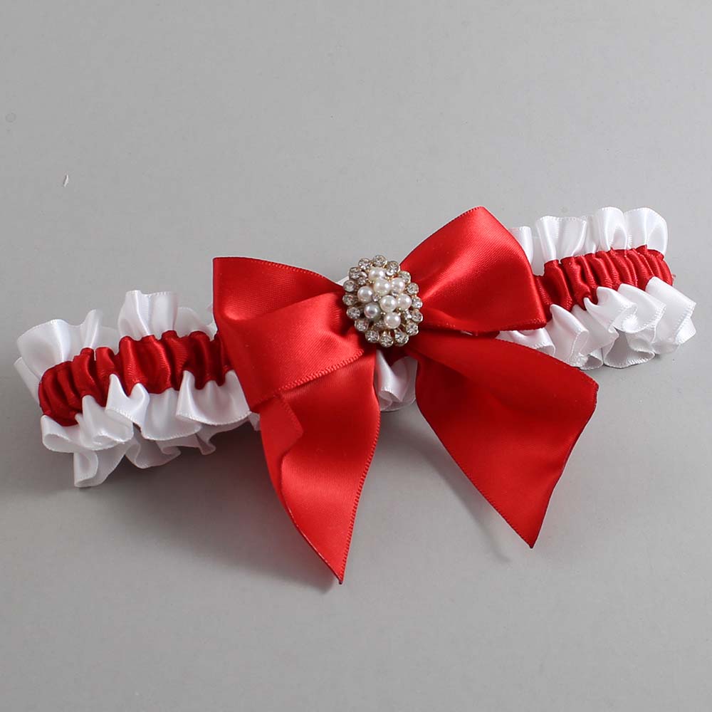 White and Red Satin Wedding Garter / White and Red Wedding Garters / Wedding Garter / Custom Wedding Garter / Bridal Garter / Prom Garter / Linda Joyce Couture / Personalized Garter / Personalized Wedding Garter / Personalized Prom Garter