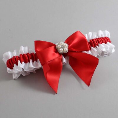 White and Red Satin Wedding Garter / White and Red Wedding Garters / Wedding Garter / Custom Wedding Garter / Bridal Garter / Prom Garter / Linda Joyce Couture / Personalized Garter / Personalized Wedding Garter / Personalized Prom Garter
