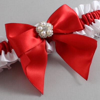 White and Red Satin Wedding Garter / White and Red Wedding Garters / Wedding Garter / Custom Wedding Garter / Bridal Garter / Prom Garter / Linda Joyce Couture / Personalized Garter / Personalized Wedding Garter / Personalized Prom Garter