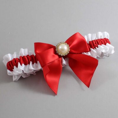 White and Red Satin Wedding Garter / White and Red Wedding Garters / Wedding Garter / Custom Wedding Garter / Bridal Garter / Prom Garter / Linda Joyce Couture / Personalized Garter / Personalized Wedding Garter / Personalized Prom Garter