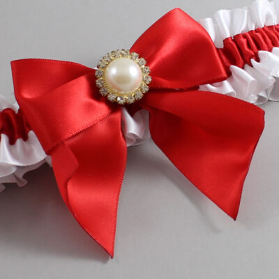White and Red Satin Wedding Garter / White and Red Wedding Garters / Wedding Garter / Custom Wedding Garter / Bridal Garter / Prom Garter / Linda Joyce Couture / Personalized Garter / Personalized Wedding Garter / Personalized Prom Garter