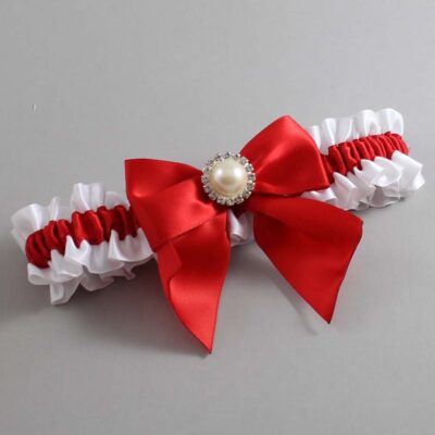 White and Red Satin Wedding Garter / White and Red Wedding Garters / Wedding Garter / Custom Wedding Garter / Bridal Garter / Prom Garter / Linda Joyce Couture / Personalized Garter / Personalized Wedding Garter / Personalized Prom Garter