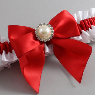 White and Red Satin Wedding Garter / White and Red Wedding Garters / Wedding Garter / Custom Wedding Garter / Bridal Garter / Prom Garter / Linda Joyce Couture / Personalized Garter / Personalized Wedding Garter / Personalized Prom Garter