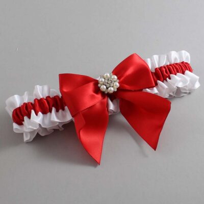 White and Red Satin Wedding Garter / White and Red Wedding Garters / Wedding Garter / Custom Wedding Garter / Bridal Garter / Prom Garter / Linda Joyce Couture / Personalized Garter / Personalized Wedding Garter / Personalized Prom Garter