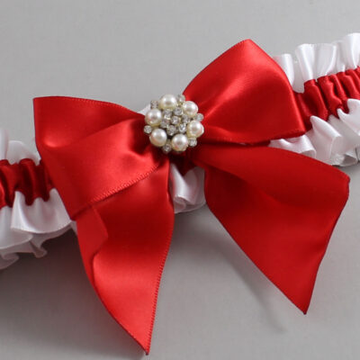 White and Red Satin Wedding Garter / White and Red Wedding Garters / Wedding Garter / Custom Wedding Garter / Bridal Garter / Prom Garter / Linda Joyce Couture / Personalized Garter / Personalized Wedding Garter / Personalized Prom Garter