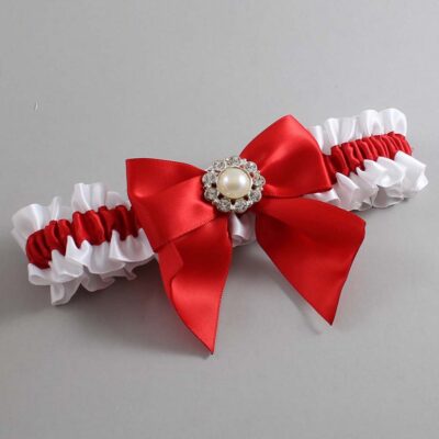 White and Red Satin Wedding Garter / White and Red Wedding Garters / Wedding Garter / Custom Wedding Garter / Bridal Garter / Prom Garter / Linda Joyce Couture / Personalized Garter / Personalized Wedding Garter / Personalized Prom Garter