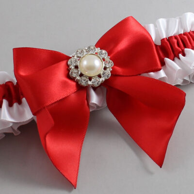 White and Red Satin Wedding Garter / White and Red Wedding Garters / Wedding Garter / Custom Wedding Garter / Bridal Garter / Prom Garter / Linda Joyce Couture / Personalized Garter / Personalized Wedding Garter / Personalized Prom Garter