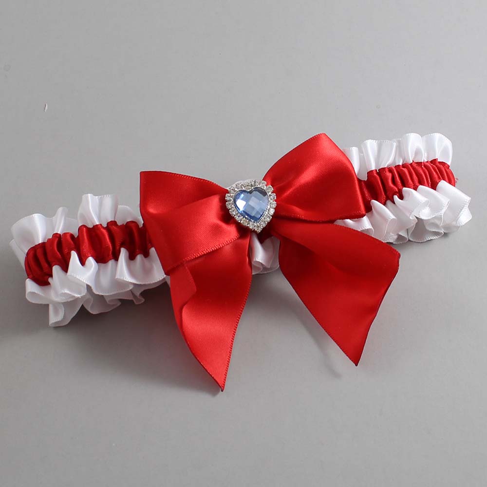 White and Red Satin Wedding Garter / White and Red Wedding Garters / Wedding Garter / Custom Wedding Garter / Bridal Garter / Prom Garter / Linda Joyce Couture / Personalized Garter / Personalized Wedding Garter / Personalized Prom Garter