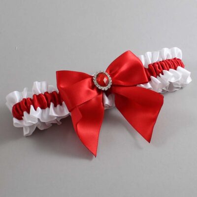 White and Red Satin Wedding Garter / White and Red Wedding Garters / Wedding Garter / Custom Wedding Garter / Bridal Garter / Prom Garter / Linda Joyce Couture / Personalized Garter / Personalized Wedding Garter / Personalized Prom Garter