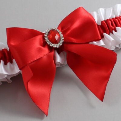 White and Red Satin Wedding Garter / White and Red Wedding Garters / Wedding Garter / Custom Wedding Garter / Bridal Garter / Prom Garter / Linda Joyce Couture / Personalized Garter / Personalized Wedding Garter / Personalized Prom Garter