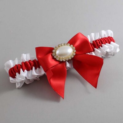 White and Red Satin Wedding Garter / White and Red Wedding Garters / Wedding Garter / Custom Wedding Garter / Bridal Garter / Prom Garter / Linda Joyce Couture / Personalized Garter / Personalized Wedding Garter / Personalized Prom Garter