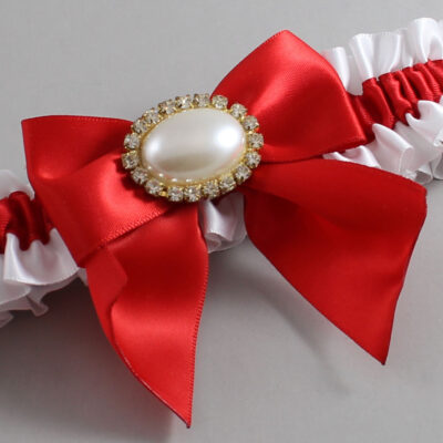 White and Red Satin Wedding Garter / White and Red Wedding Garters / Wedding Garter / Custom Wedding Garter / Bridal Garter / Prom Garter / Linda Joyce Couture / Personalized Garter / Personalized Wedding Garter / Personalized Prom Garter