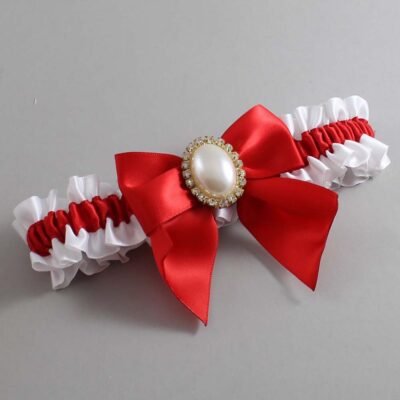 White and Red Satin Wedding Garter / White and Red Wedding Garters / Wedding Garter / Custom Wedding Garter / Bridal Garter / Prom Garter / Linda Joyce Couture / Personalized Garter / Personalized Wedding Garter / Personalized Prom Garter