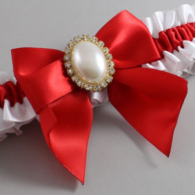White and Red Satin Wedding Garter / White and Red Wedding Garters / Wedding Garter / Custom Wedding Garter / Bridal Garter / Prom Garter / Linda Joyce Couture / Personalized Garter / Personalized Wedding Garter / Personalized Prom Garter