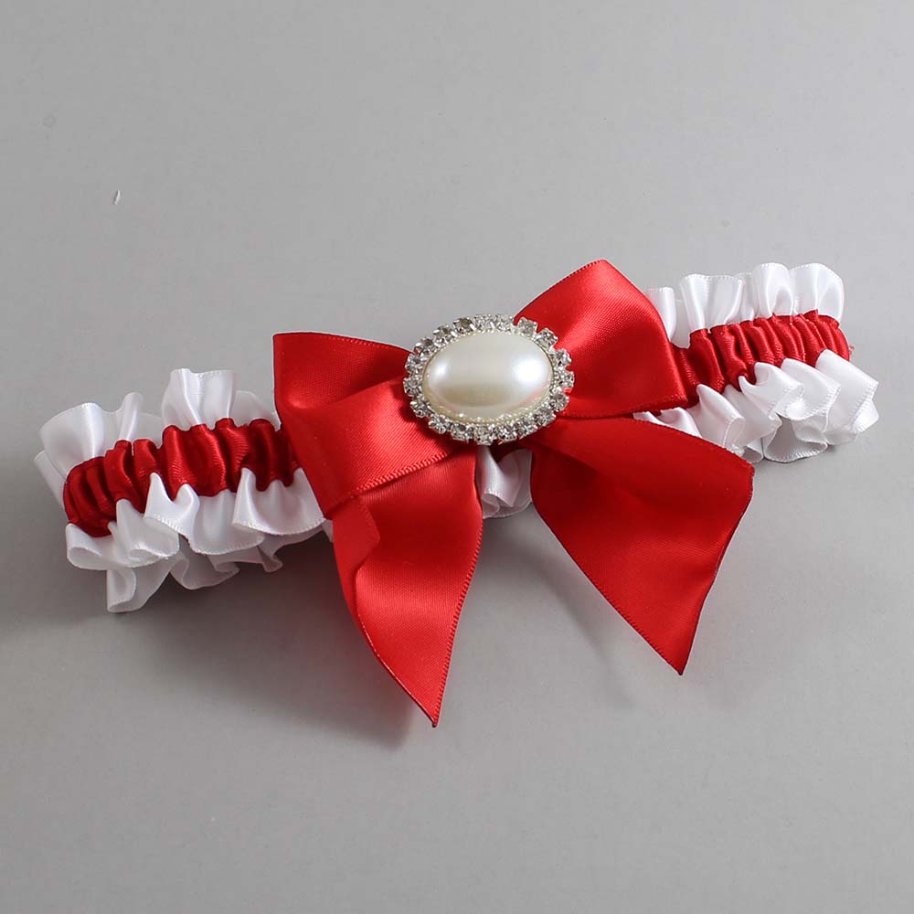 White and Red Satin Wedding Garter / White and Red Wedding Garters / Wedding Garter / Custom Wedding Garter / Bridal Garter / Prom Garter / Linda Joyce Couture / Personalized Garter / Personalized Wedding Garter / Personalized Prom Garter