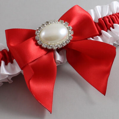 White and Red Satin Wedding Garter / White and Red Wedding Garters / Wedding Garter / Custom Wedding Garter / Bridal Garter / Prom Garter / Linda Joyce Couture / Personalized Garter / Personalized Wedding Garter / Personalized Prom Garter
