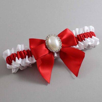 White and Red Satin Wedding Garter / White and Red Wedding Garters / Wedding Garter / Custom Wedding Garter / Bridal Garter / Prom Garter / Linda Joyce Couture / Personalized Garter / Personalized Wedding Garter / Personalized Prom Garter