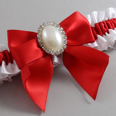 White and Red Satin Wedding Garter / White and Red Wedding Garters / Wedding Garter / Custom Wedding Garter / Bridal Garter / Prom Garter / Linda Joyce Couture / Personalized Garter / Personalized Wedding Garter / Personalized Prom Garter