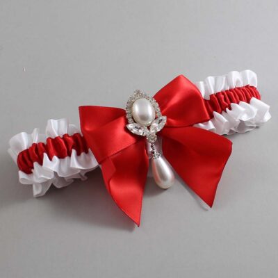 White and Red Satin Wedding Garter / White and Red Wedding Garters / Wedding Garter / Custom Wedding Garter / Bridal Garter / Prom Garter / Linda Joyce Couture / Personalized Garter / Personalized Wedding Garter / Personalized Prom Garter