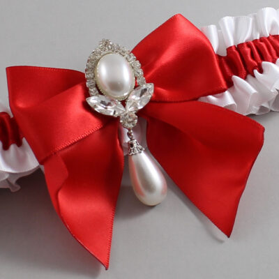White and Red Satin Wedding Garter / White and Red Wedding Garters / Wedding Garter / Custom Wedding Garter / Bridal Garter / Prom Garter / Linda Joyce Couture / Personalized Garter / Personalized Wedding Garter / Personalized Prom Garter