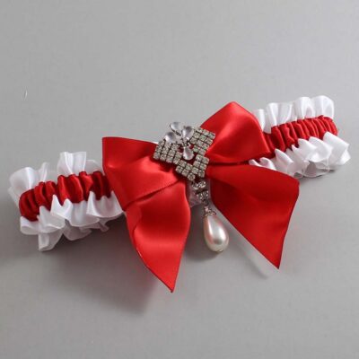 White and Red Satin Wedding Garter / White and Red Wedding Garters / Wedding Garter / Custom Wedding Garter / Bridal Garter / Prom Garter / Linda Joyce Couture / Personalized Garter / Personalized Wedding Garter / Personalized Prom Garter