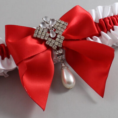 White and Red Satin Wedding Garter / White and Red Wedding Garters / Wedding Garter / Custom Wedding Garter / Bridal Garter / Prom Garter / Linda Joyce Couture / Personalized Garter / Personalized Wedding Garter / Personalized Prom Garter