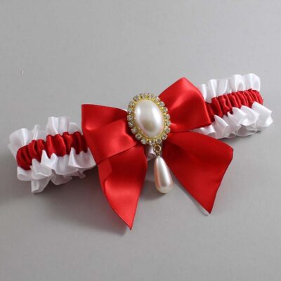 White and Red Satin Wedding Garter / White and Red Wedding Garters / Wedding Garter / Custom Wedding Garter / Bridal Garter / Prom Garter / Linda Joyce Couture / Personalized Garter / Personalized Wedding Garter / Personalized Prom Garter