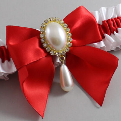 White and Red Satin Wedding Garter / White and Red Wedding Garters / Wedding Garter / Custom Wedding Garter / Bridal Garter / Prom Garter / Linda Joyce Couture / Personalized Garter / Personalized Wedding Garter / Personalized Prom Garter