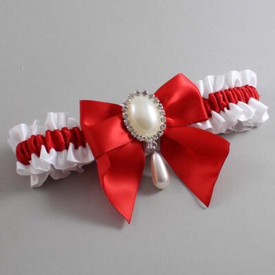 White and Red Satin Wedding Garter / White and Red Wedding Garters / Wedding Garter / Custom Wedding Garter / Bridal Garter / Prom Garter / Linda Joyce Couture / Personalized Garter / Personalized Wedding Garter / Personalized Prom Garter