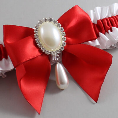 White and Red Satin Wedding Garter / White and Red Wedding Garters / Wedding Garter / Custom Wedding Garter / Bridal Garter / Prom Garter / Linda Joyce Couture / Personalized Garter / Personalized Wedding Garter / Personalized Prom Garter