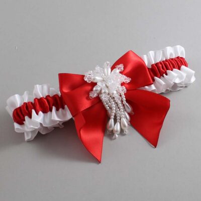 White and Red Satin Wedding Garter / White and Red Wedding Garters / Wedding Garter / Custom Wedding Garter / Bridal Garter / Prom Garter / Linda Joyce Couture / Personalized Garter / Personalized Wedding Garter / Personalized Prom Garter