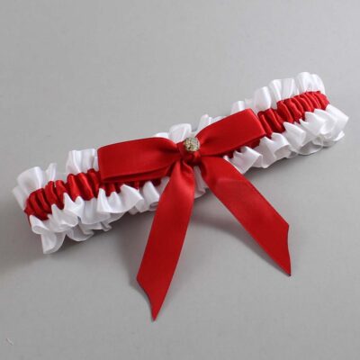 White and Red Satin Wedding Garter / White Wedding Garters / Wedding Garter / Custom Wedding Garter / Bridal Garter / Prom Garter / Linda Joyce Couture / Personalized Garter / Personalized Wedding Garter / Personalized Prom Garter