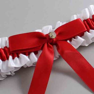 White and Red Satin Wedding Garter / White Wedding Garters / Wedding Garter / Custom Wedding Garter / Bridal Garter / Prom Garter / Linda Joyce Couture / Personalized Garter / Personalized Wedding Garter / Personalized Prom Garter