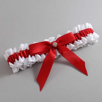White and Red Satin Wedding Garter / White Wedding Garters / Wedding Garter / Custom Wedding Garter / Bridal Garter / Prom Garter / Linda Joyce Couture / Personalized Garter / Personalized Wedding Garter / Personalized Prom Garter