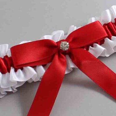 White and Red Satin Wedding Garter / White Wedding Garters / Wedding Garter / Custom Wedding Garter / Bridal Garter / Prom Garter / Linda Joyce Couture / Personalized Garter / Personalized Wedding Garter / Personalized Prom Garter