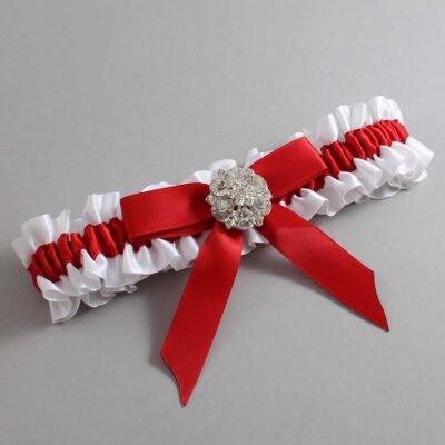 White and Red Satin Wedding Garter / White Wedding Garters / Wedding Garter / Custom Wedding Garter / Bridal Garter / Prom Garter / Linda Joyce Couture / Personalized Garter / Personalized Wedding Garter / Personalized Prom Garter