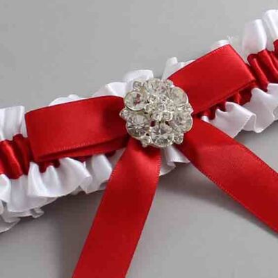White and Red Satin Wedding Garter / White Wedding Garters / Wedding Garter / Custom Wedding Garter / Bridal Garter / Prom Garter / Linda Joyce Couture / Personalized Garter / Personalized Wedding Garter / Personalized Prom Garter