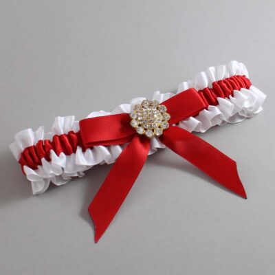 White and Red Satin Wedding Garter / White Wedding Garters / Wedding Garter / Custom Wedding Garter / Bridal Garter / Prom Garter / Linda Joyce Couture / Personalized Garter / Personalized Wedding Garter / Personalized Prom Garter