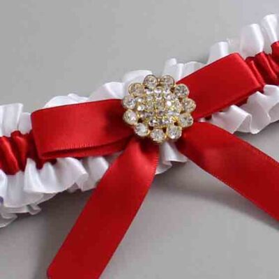 White and Red Satin Wedding Garter / White Wedding Garters / Wedding Garter / Custom Wedding Garter / Bridal Garter / Prom Garter / Linda Joyce Couture / Personalized Garter / Personalized Wedding Garter / Personalized Prom Garter