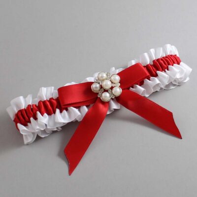 White and Red Satin Wedding Garter / White Wedding Garters / Wedding Garter / Custom Wedding Garter / Bridal Garter / Prom Garter / Linda Joyce Couture / Personalized Garter / Personalized Wedding Garter / Personalized Prom Garter