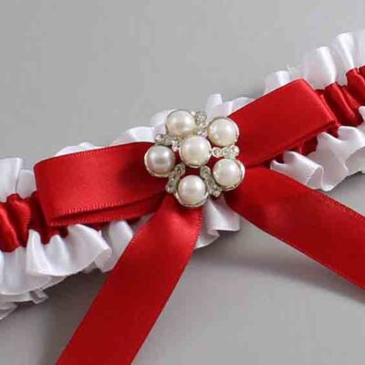 White and Red Satin Wedding Garter / White Wedding Garters / Wedding Garter / Custom Wedding Garter / Bridal Garter / Prom Garter / Linda Joyce Couture / Personalized Garter / Personalized Wedding Garter / Personalized Prom Garter