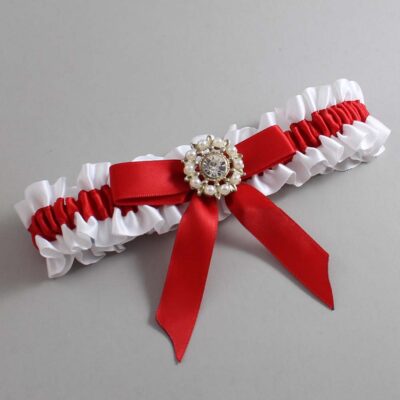 White and Red Satin Wedding Garter / White Wedding Garters / Wedding Garter / Custom Wedding Garter / Bridal Garter / Prom Garter / Linda Joyce Couture / Personalized Garter / Personalized Wedding Garter / Personalized Prom Garter