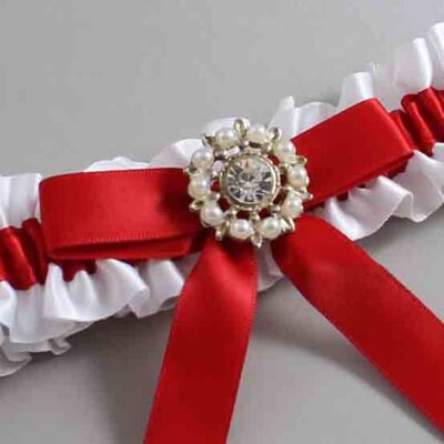 White and Red Satin Wedding Garter / White Wedding Garters / Wedding Garter / Custom Wedding Garter / Bridal Garter / Prom Garter / Linda Joyce Couture / Personalized Garter / Personalized Wedding Garter / Personalized Prom Garter