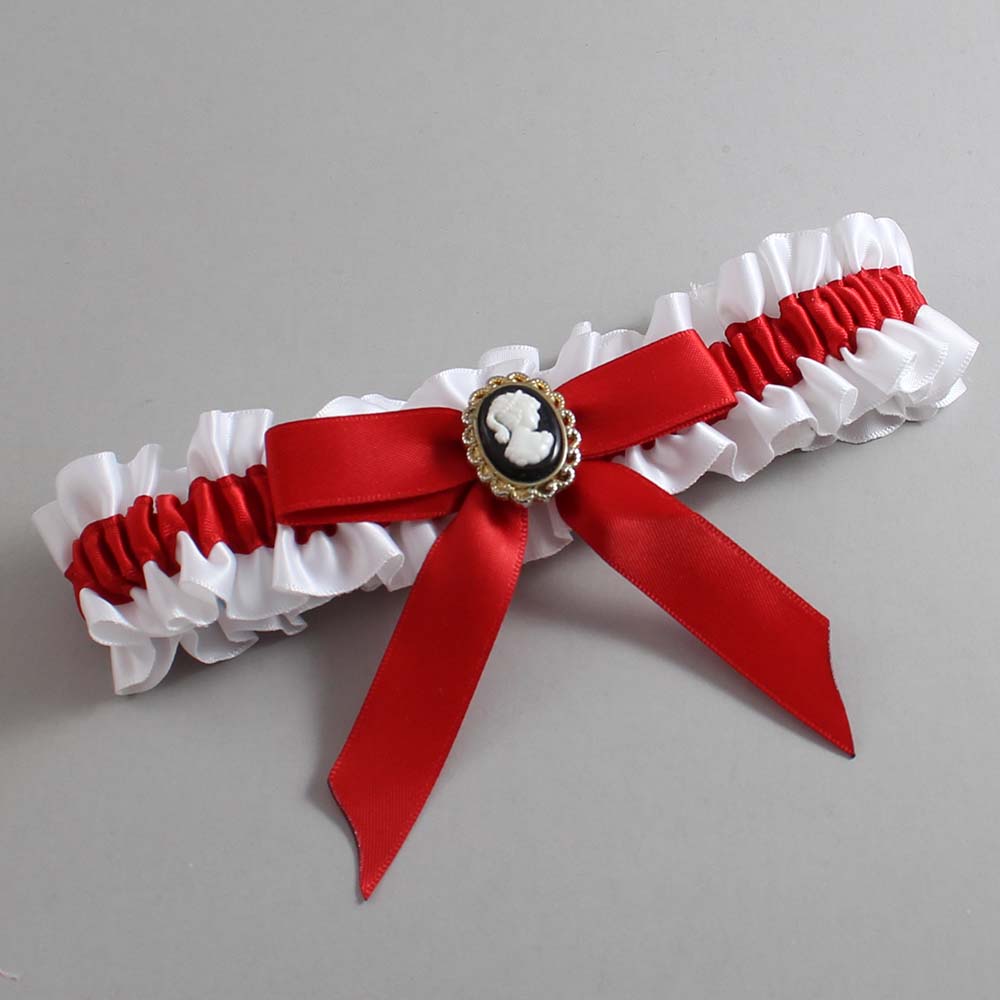 White and Red Satin Wedding Garter / White Wedding Garters / Wedding Garter / Custom Wedding Garter / Bridal Garter / Prom Garter / Linda Joyce Couture / Personalized Garter / Personalized Wedding Garter / Personalized Prom Garter